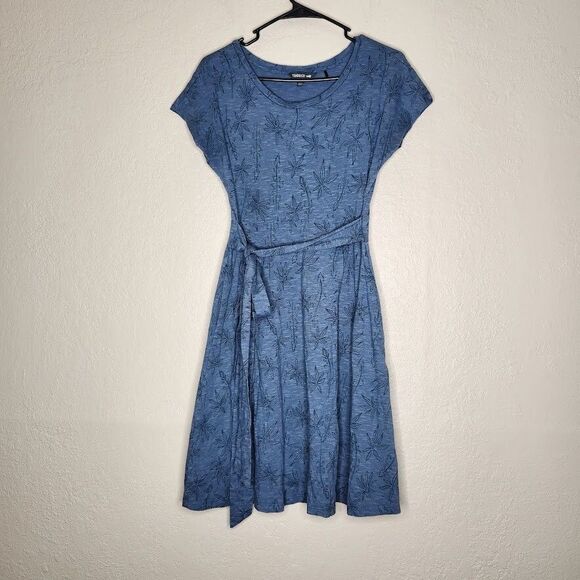 Toad & Co Women Cue Cafe Faux Wrap Blue Tropical Floral Short Sleeve Dress Small - Picture 1 of 9